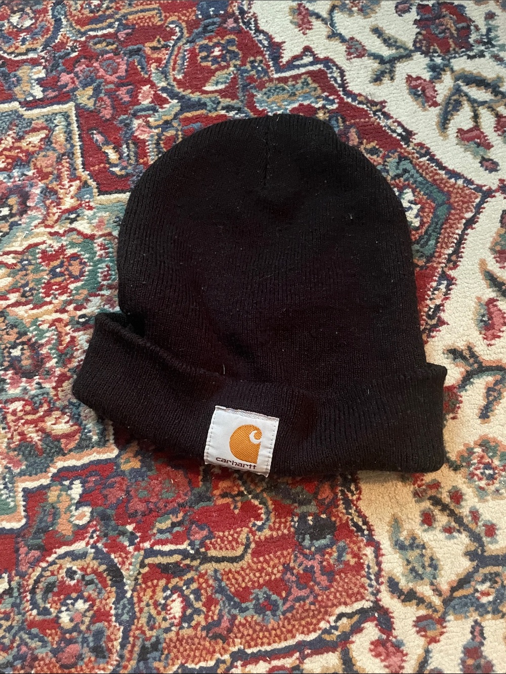 Carhartt Adult Black Knit Cuffed Beanie with Gold Logo Patch